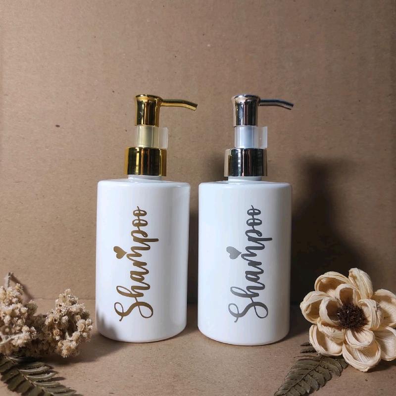 Botol Sabun Cair 250ml Botol Sabun dan Botol Sampo Putih Hitam Botol Sabun Shampo Aesthetic Gold Silver Pump Plastik (TB1) 7