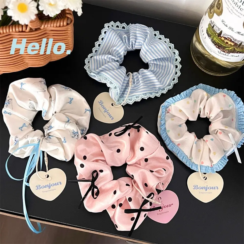 Korean Woman Big Elegant Elastic Hair Band Satin Scrunchies Hair Tie Ladies Grip Loop Ponytail Hold Headwear Hair Accessory