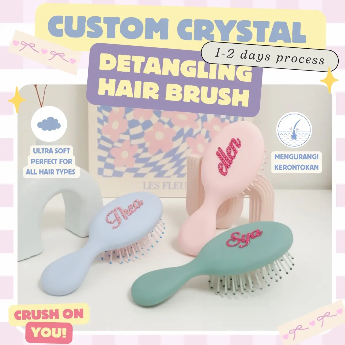 Custom Nama Detangling Hair Brush Sisir Anti Kusut Rambut Rontok | CRUSHONYOU