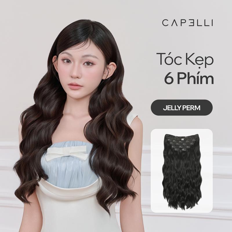 Bộ Tóc Kẹp 6 Phím CAPELLI Xoăn Sóng Jelly Perm 40-50cm