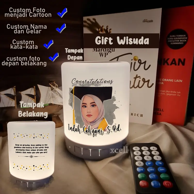 (CUSTOM FOTO CARTOON+NAMA) Speaker bluetooth + lampu LED hias tidur foto sketsa hadiah  Speakers 0