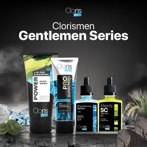 Clorismen Gentleman’s Series – Paket Skincare Pria Lengkap | Mencerahkan wajah, hilangkan bintik gelap, atasi jerawat & kerutan | Isi 3pcs (Face Wash 3in1, Brightening Serum, SC Serum/Sunscreen SPF50)