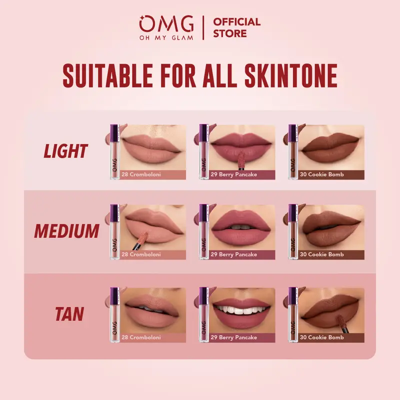 [SPECIAL DESSERT EDITION] OMG OH MY GLAM Mattelast Lip Cream 28 Cromboloni 2.9 g -  Lip Cream Matte Dengan Warna Intense, Tahan Lama & Ringan 2