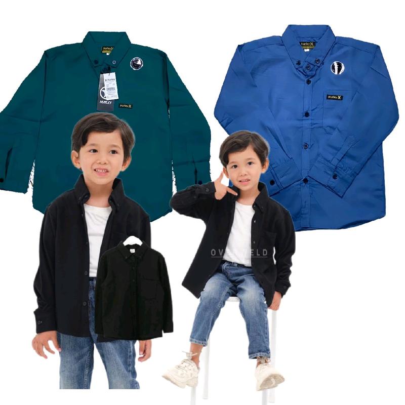 Kemeja Polos Anak Usia 1-14 Tahun Kemeja Anak Laki-laki Lengan Panjang Formal anak atasan Baju Katun Putih Hitam Cowok 1