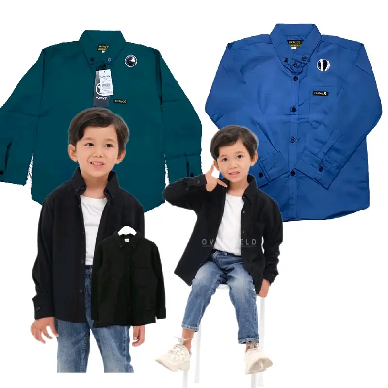 Kemeja Polos Anak Usia 1-14 Tahun Kemeja Anak Laki-laki Lengan Panjang Formal anak atasan Baju Katun Putih Hitam Cowok 0