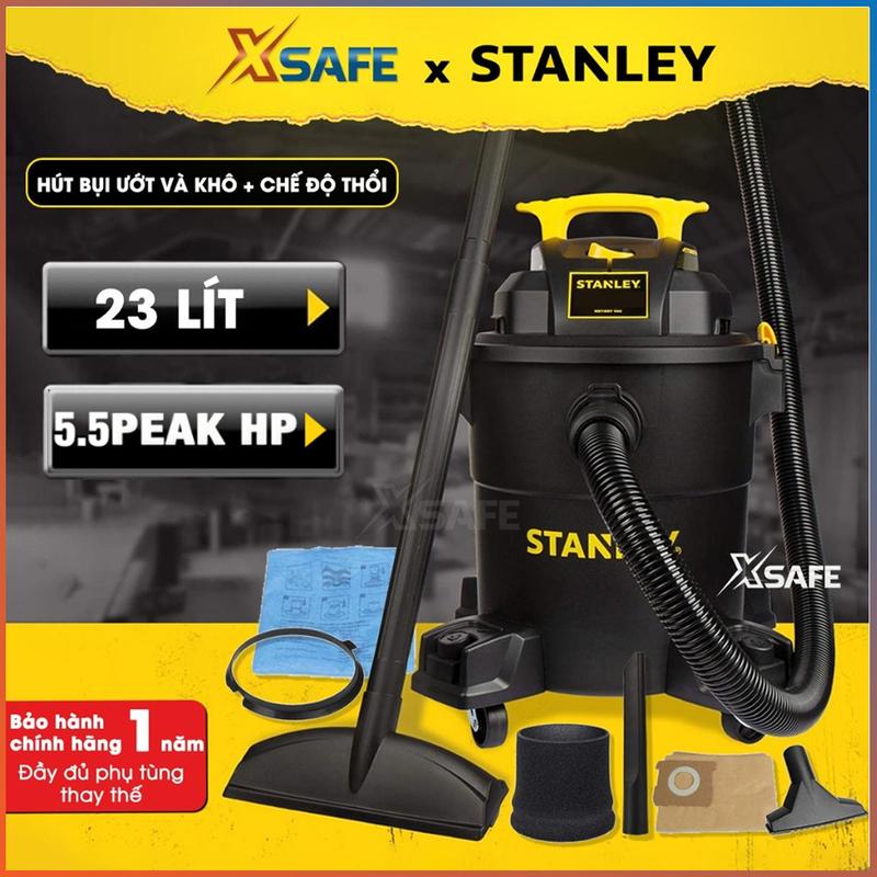 Máy hút bụi 3 chức năng hút khô, ướt và thổi STANLEY 23 lít, máy hút bụi công nghiệp siêu mạnh 5.5 ngựa (Hp) nhiều phụ kiện đi kèm Làm Sạch