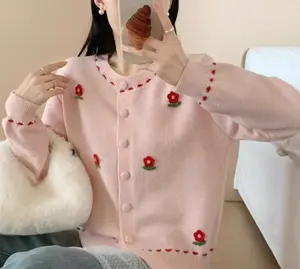 Cardigan Rajut Atasan Wanita Lengan Panjang Motif Bunga Premium Korean Style