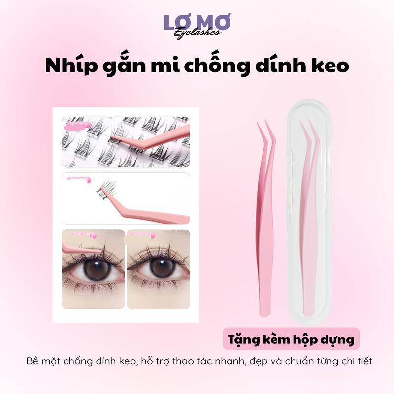 Nhíp Gắn Mi Chống Dính Keo Chuyên Dụng | Nhíp Cong Gắp Mi Chính Xác Không Lọt Sợi | Thép Không Gỉ 12cm Kèm Hộp Đựng