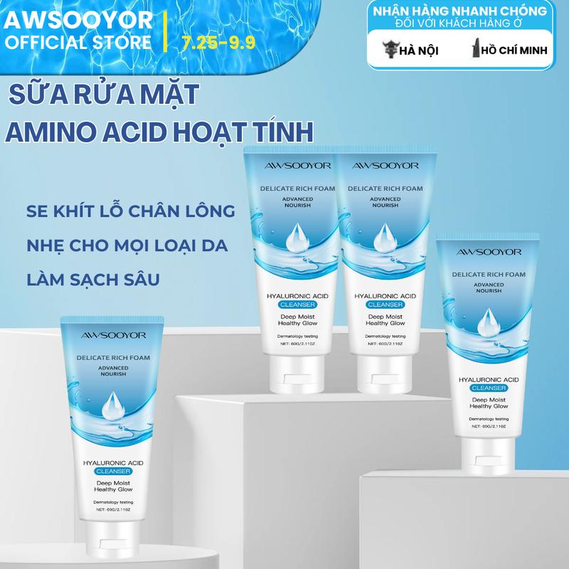  AWSOOYOR Sữa Rửa Mặt Amino Acid hoạt tính Dưỡng Ẩm Kiểm Soát Dầu Sữa Rửa Mặt Làm Sạch Sâu se khít lỗ chân lông Loại Bỏ Mụn Đầu Đen Mụn Trứng Cá Phù Hợp Nam Nữ 60g 