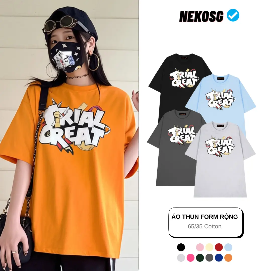 Áo thun nam nữ tay lỡ cổ tròn form rộng unisex Neko.sg ATL526- Cotton 35%, 60% Polyester, 5% Spandex - Top, Women, Menswear