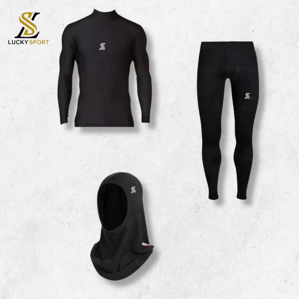 Lucky Sport 3 IN 1 Stelan Olahraga Wanita Jilbab Legging Baselayer Hitam Bahan Elastis Nyaman Adem Tidak Panas Cocok untuk Indoor dan Outdoor