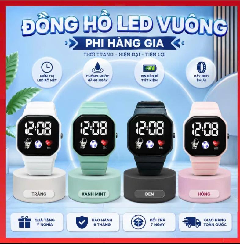 Mẫu mới  năm 2026 .Đồng Hồ Điện Tử Màn Hình LED Vuông Chống Nước 8 Màu Thời Trang Cho Nam Và Nữ,