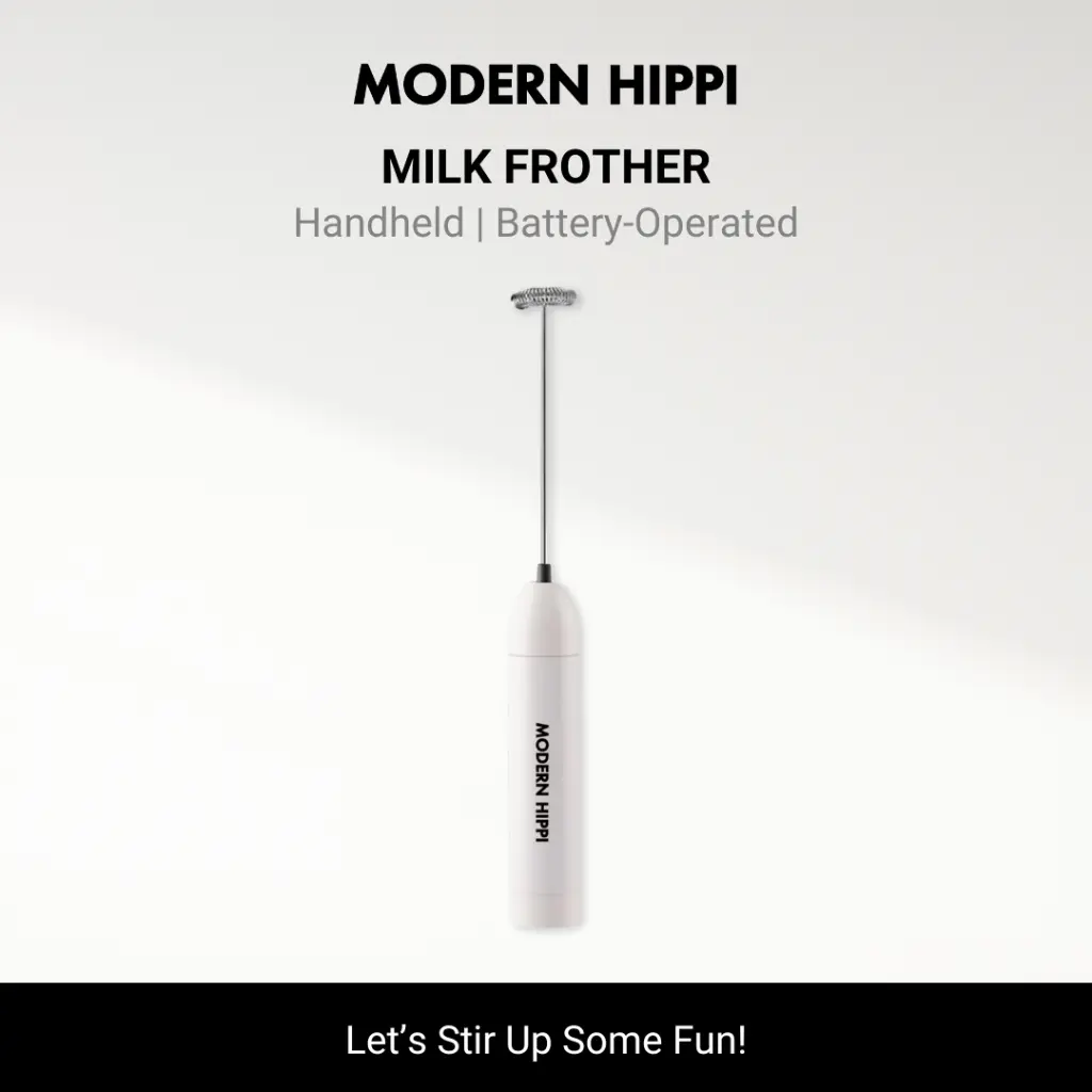 Modern Hippi Handheld Milk Frother - White for Perfectly Frothed Coffee and Tea