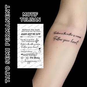 Raindesign - Stiker Tato Temporer Semi Permanen Anti Air ukuran 18x11cm Motif Tulisan 16-20 / Tattoo Temporary / Tato Tahan Lama / Premium Tato Fruitink Mirip Tato Asli