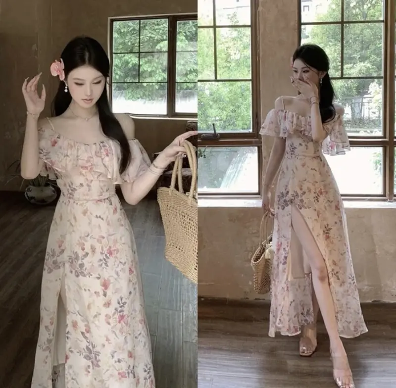 HMC- D1650 CARINDA KOREAN STYLE FLORAL VINTAGE MIDI DRESS SABRINA PANTAI BALI LIBURAN JALAN MANIS SANTAI 2