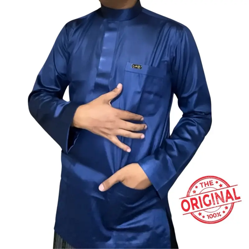 Baju koko Navy Original Saudi Polyester Import lengan panjang polos / Baju Pria Muslim Elit, Mewah, Berkelas dan Berkualitas Alghin Exclusive 51 1