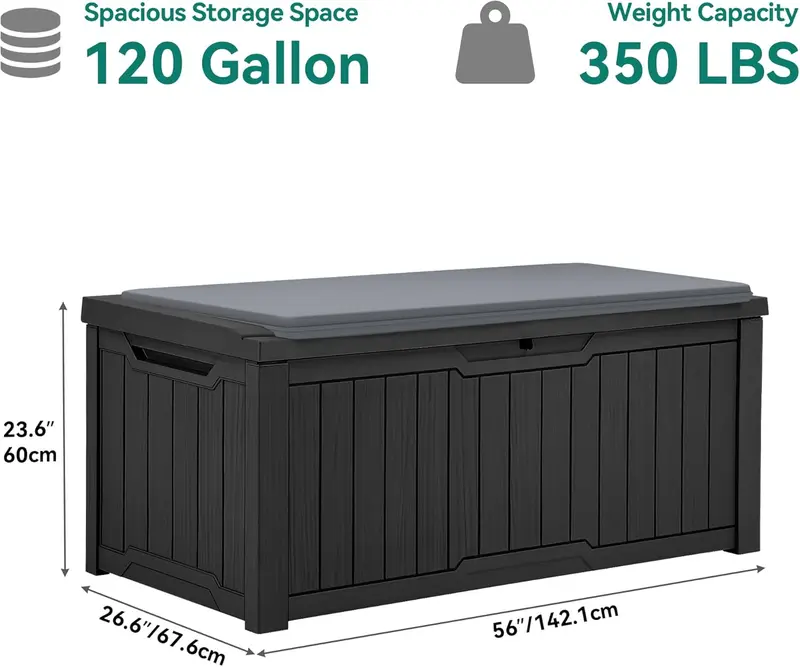 YITAHOME Outdoor Storage Box, 120 Gallon Waterproof Deck Box for Garden Tools, Patio Cushions,Lockable, Easy Assembly, Dark Brown / Black / Dark Grey 7