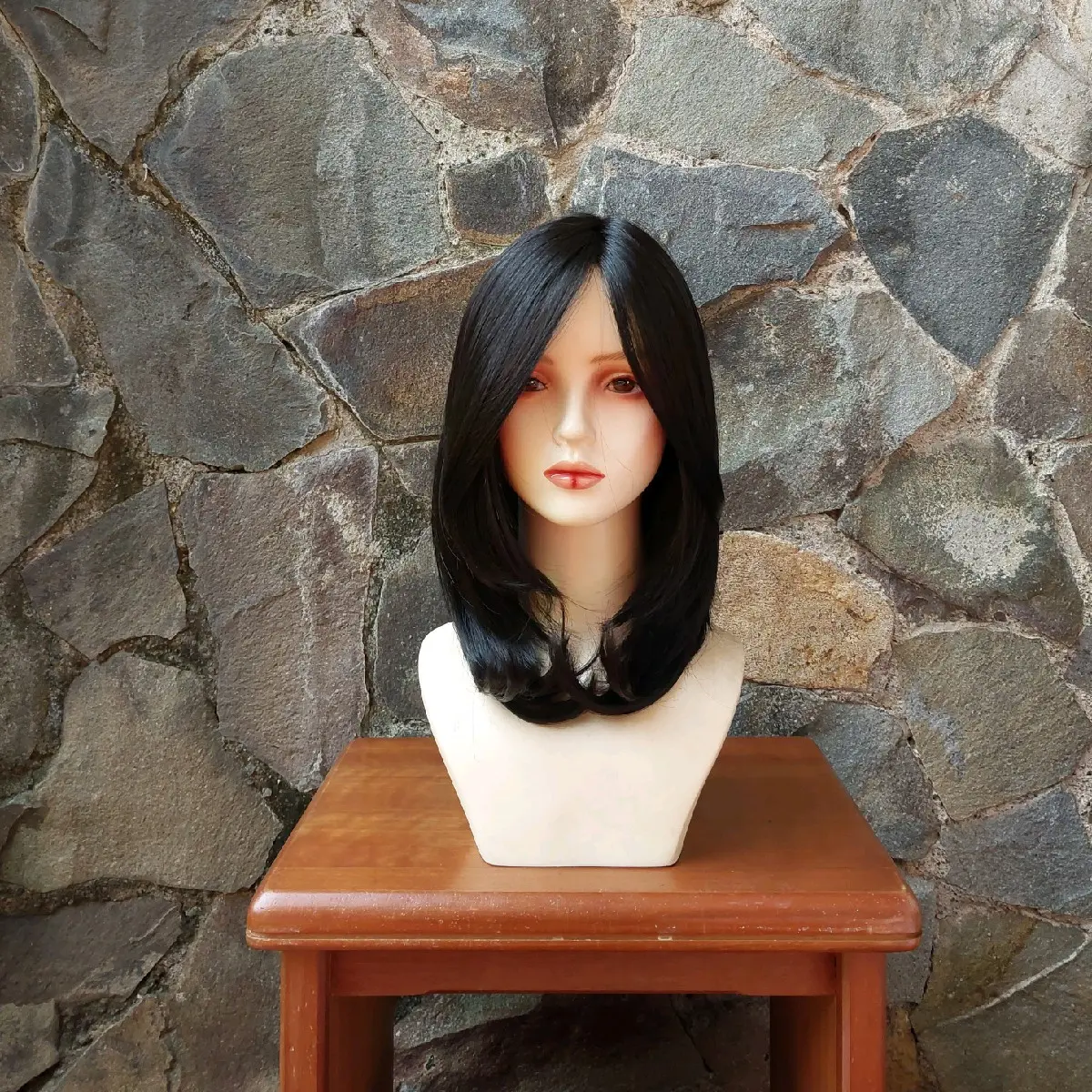 Full Wig Lace Mono Part EVA Medium Hair Panjang 50 CM Dengan Synthetic Fiber Impor Premium