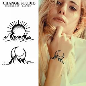 รอยสักชั่วคราว ดีไซน์ภูเขาซันมูนไชน์และแม่น้ำ ติดทนนาน 15 วัน กันน้ำ ไม่กลัวการเสียดสี สติ๊กเกอร์รอยสัก