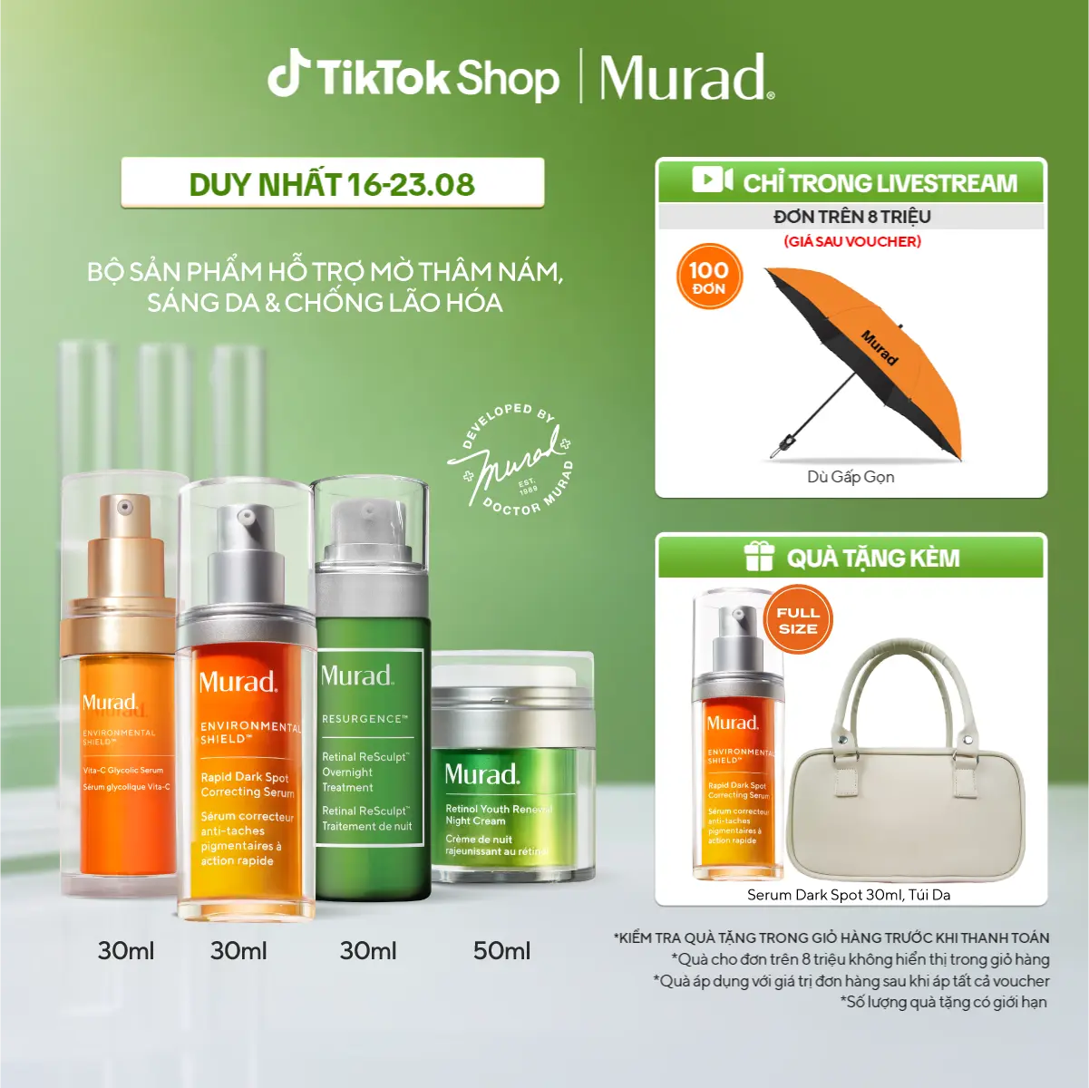 [HÀNG ĐẶT TRƯỚC] Bộ Sản Phẩm Tinh chất mờ thâm nám Rapid Dark Spot 30ml & sáng da Vita-C Glycolic Serum 30ml & Bộ đôi Retinal trẻ hóa da 30ml