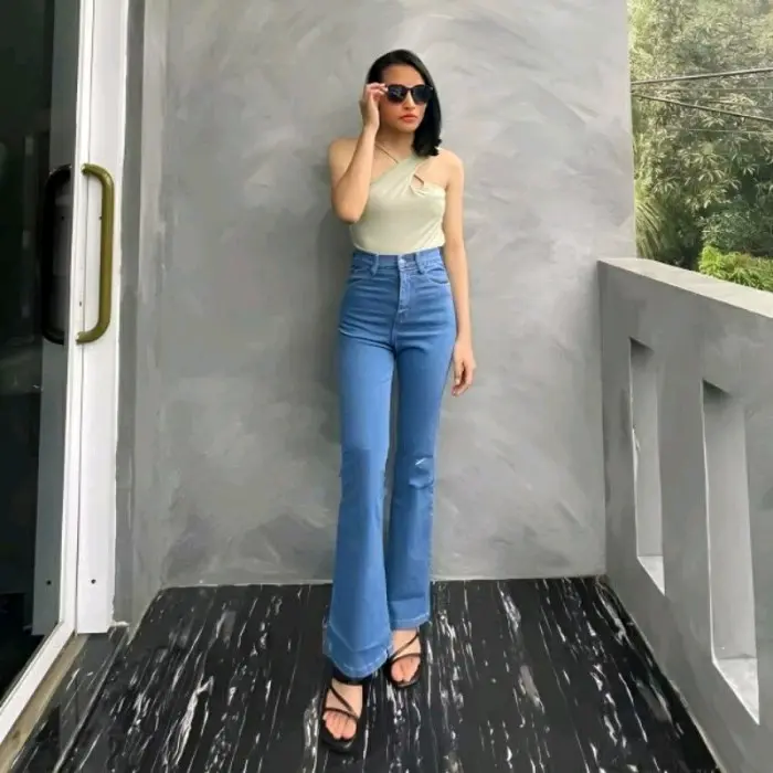 Celana Jeans Cutbray Highwaist Stretch Premium Panjang Long Basic Cutbray Wanita - Skinny, Hitam Cewek 4