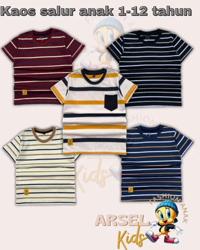 Baju Kaos Anak Laki Laki Motif Salur Umur 1-12 Tahun Cotton Combed Distro Kids Bunda Perempuan 0