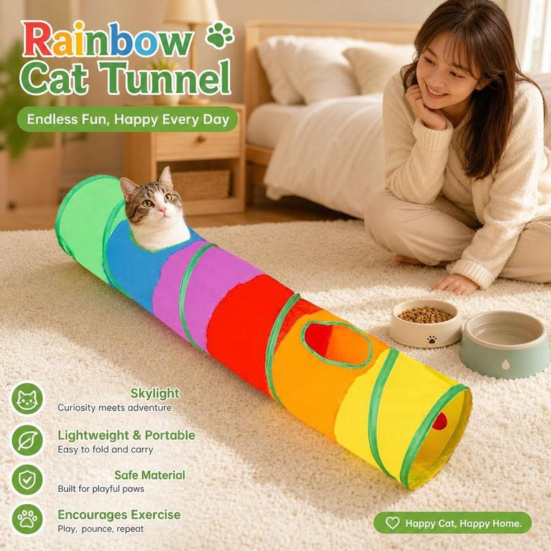 Đồ chơi đường hầm mèo cầu vồng, có thể gấp gọn, đường hầm chơi tương tác cho mèo