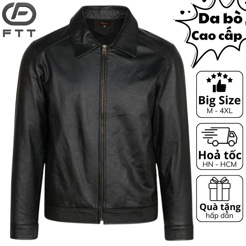 Áo khoác da bò nam Collar Jacket cao cấp  FTT Leather da thật bền bỉ không bong, tróc, nổ, AD401