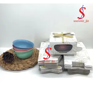 ￼( isi 100 ) Souvenir Mangkok Bulat Soft Warna Warni Kemasan Box mika Cantik + Tali dan free Kartu Ucapan Plus Nama