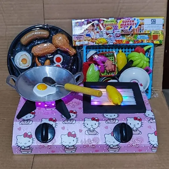 Mini Kitchen Kompor Listrik Mainan Dapur Anak Perempuan 1Set Lengkap dengan Lampu Led Princess Toys 7