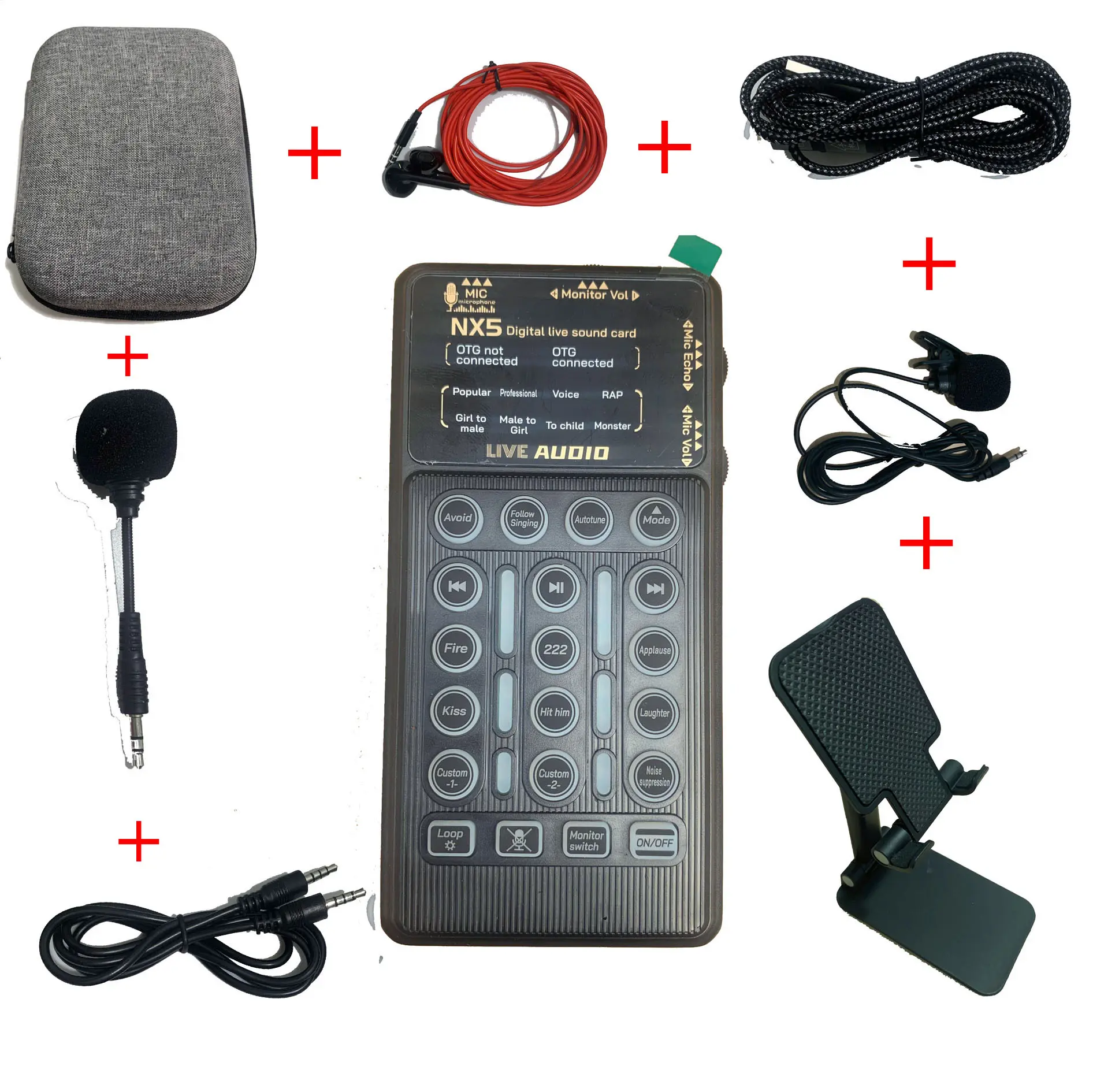 BỘ SOUND CARD NX5 KÈM GIÁ ĐỠ + MIC DÂY + DÂY VỪA SẠC VỪA LIVE