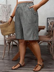 Shorts de verano para mujer con rayas elegantes, ligeros y transpirables, cómodos y con bolsillos, perfectos para viajes y vacaciones