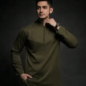 Zafran Baju Pria Army Hijau Tua dengan Desain Zipper Depan dan Lengan Panjang untuk Gaya Kasual