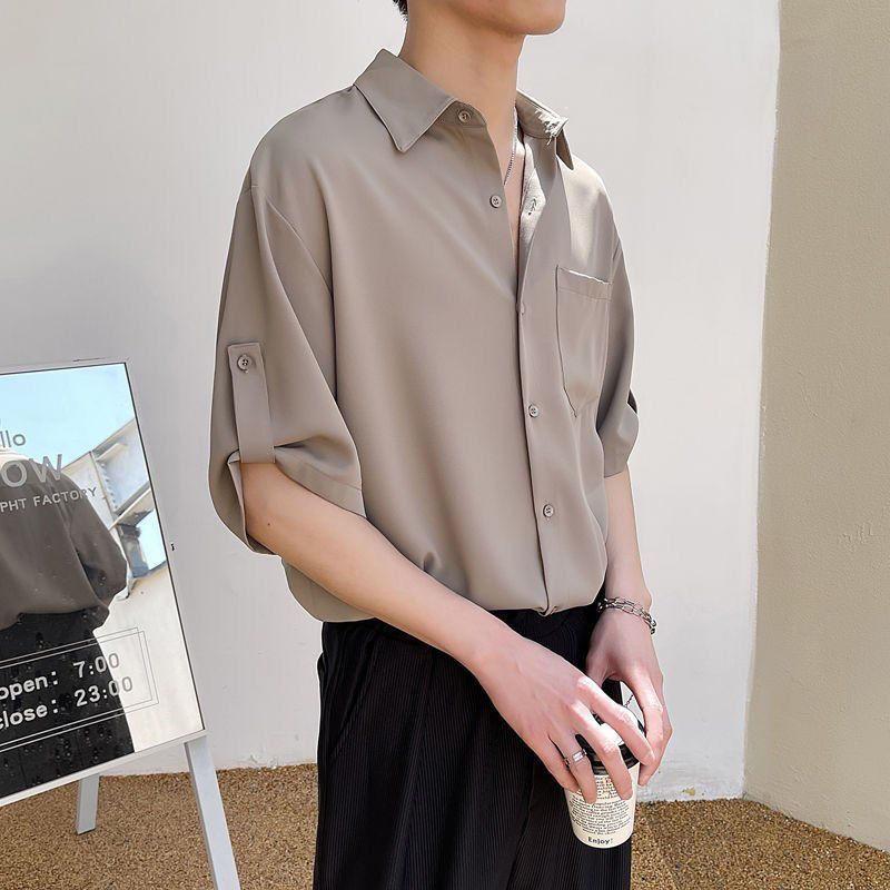 Product Introduction of Summer Ice Silk Thin Shirt Men's Short Sleeve Korean Style Trendy Five-Quarter Sleeve Shirt Mature Style Cool Men's Top Closed 30