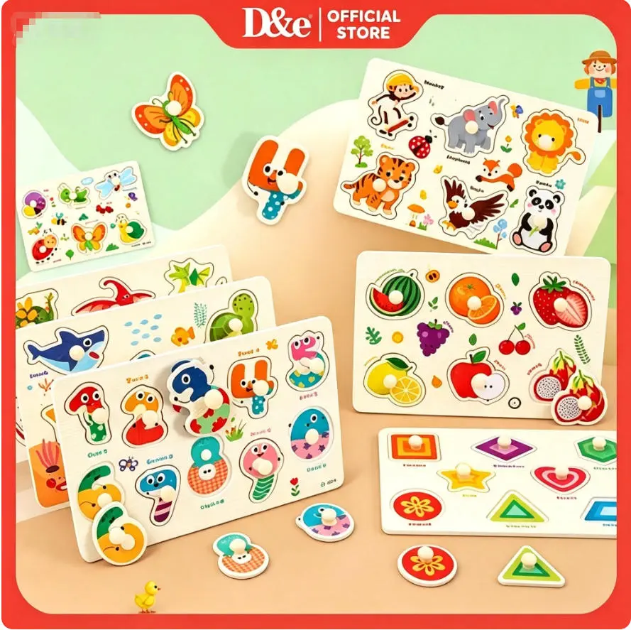 【Beli】Papan Jamur Puzzle Puzzle Knob Papan Pencocokan Huruf Nomor Kayu Puzzle Anak Mainan
