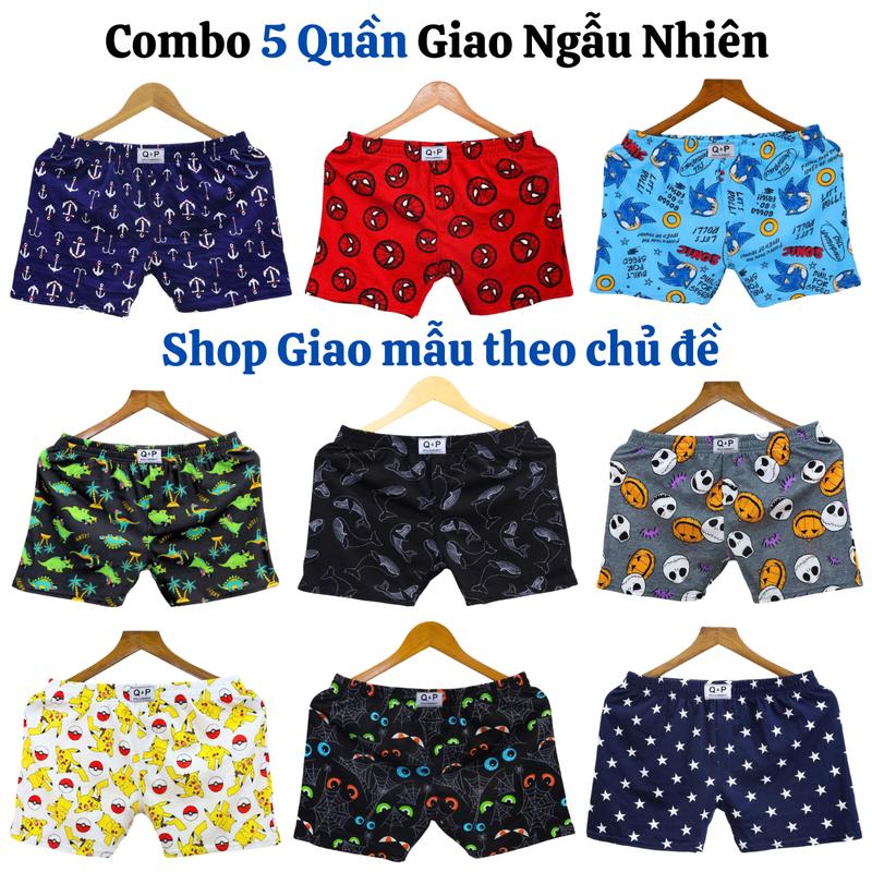 Combo 5 Quần Đùi Nam Nữ Thun Cotton Giao Ngẫu Nhiên Mặc Nhà, Mặc Ngủ,Tắm Biển Mát Mẻ