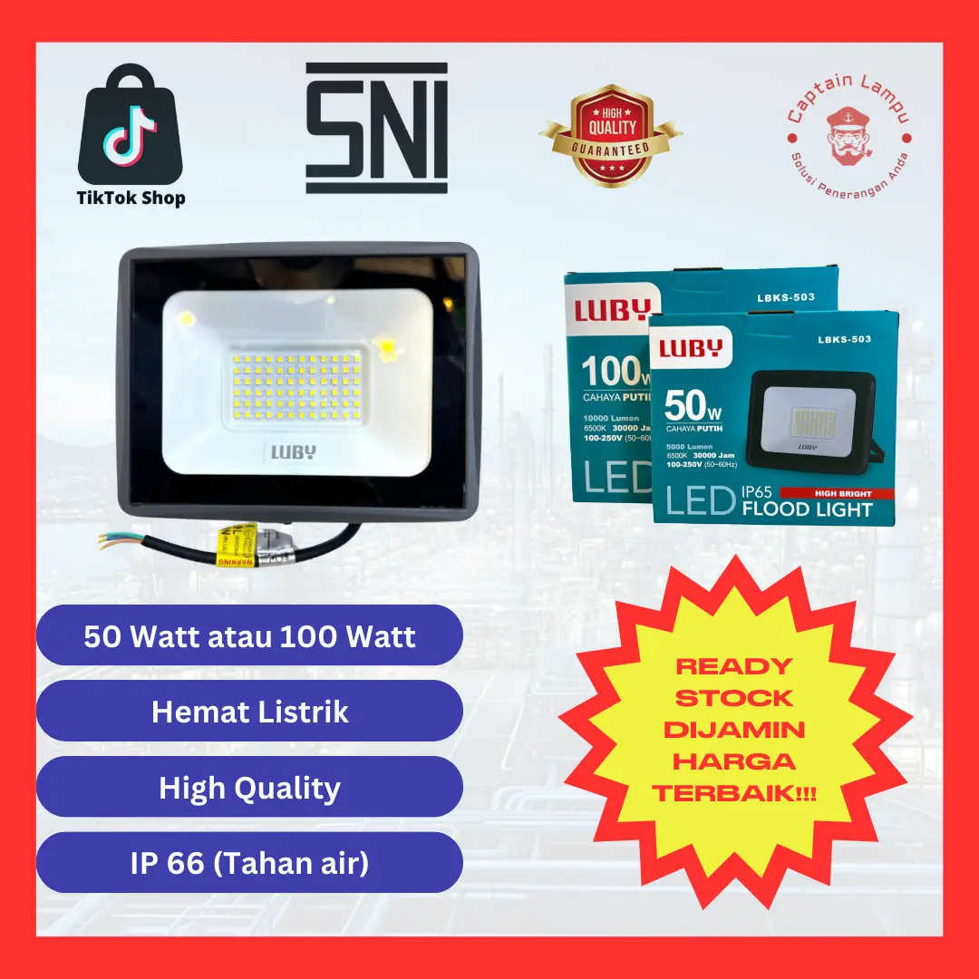 Lampu Sorot atau Lampu Tembak Premium Luby High Bright Flood Light LED 50W/100W (cahaya putih / cahaya kuning)