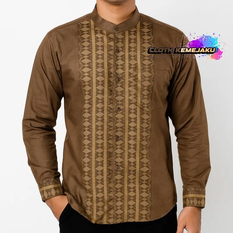 Kemeja Koko Katun Madinah Pria Gradasi Poliester Muslim Fit Manset Panjang Kerah Casual Baju 2