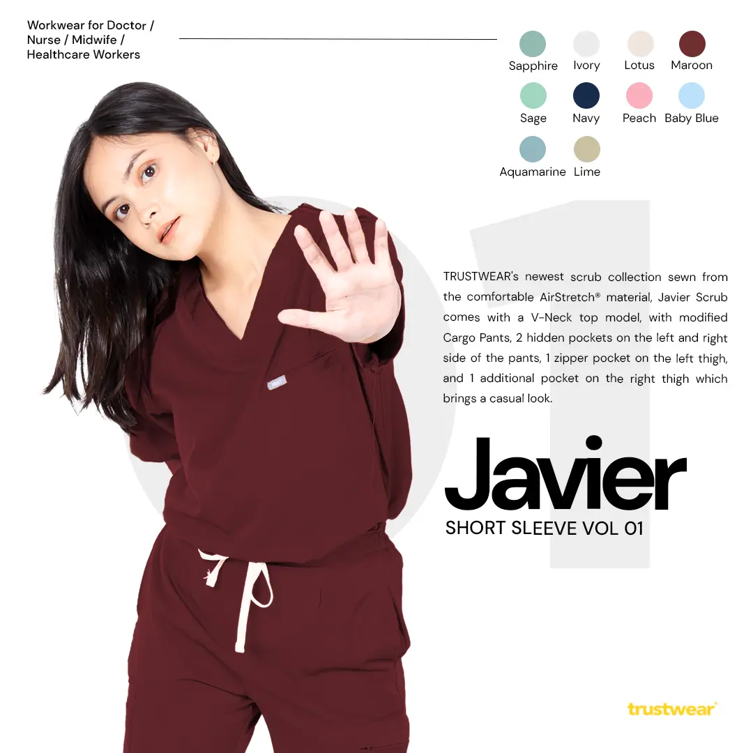 TRUSTWEAR - Javier Doctor`s Scrub / Set Baju Celana Jaga OKA OK Perawat / Dokter Lengan Pendek I
