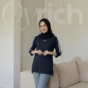 Oyrich Atasan Wanita Kombinasi Lengan 7/8 List Strip 3 dan Rib tangan