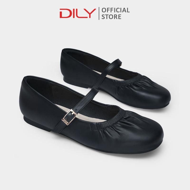 Giày búp bê nữ DILY thiết kế mũi tròn phối chun êm chân, giày búp bê đế thấp thoải mái cao 1cm DL0596