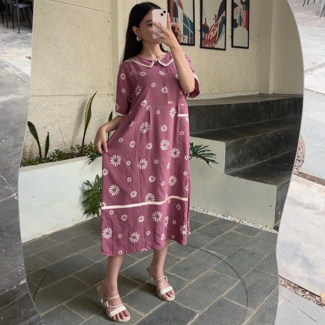Daster Viral Motif Bunga Jumbo LD 120 Katun Rayon Premium Bumil Busui Friendly - Resleting