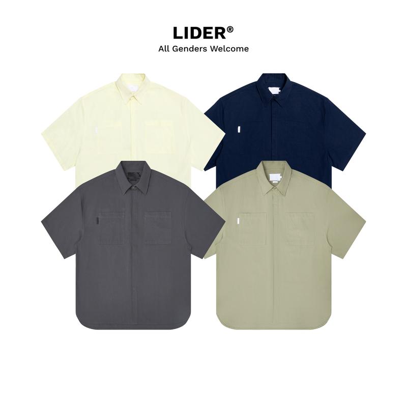  Áo Sơ Mi Tay Ngắn Boxy Unisex Thêu Logo LIDER OFF DUTY BOXY SHIRT - 2 Màu Butter  Navy 