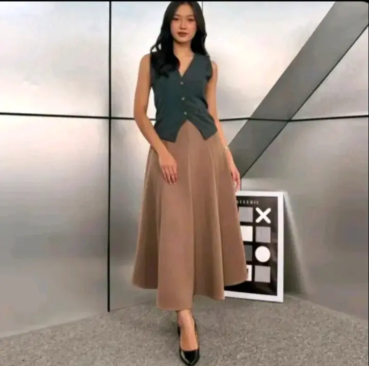 By Arrafi - Audy Skirt - Korean Loose Maxi Skirt Rok Wanita Anti Kusut - Rok Flare Wanita - Rok Basic Polos - Maxi skirt Rok Panjang Wanita 5
