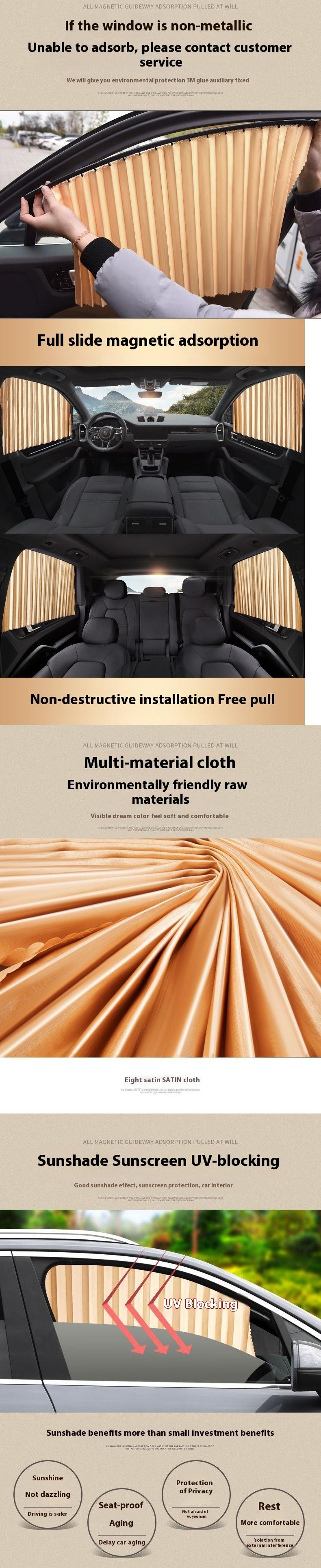 Product Introduction of Car sunshade, car sunshade, car window sunshade, sunshade, retractable track, side window, car interior magnetic curtain 1