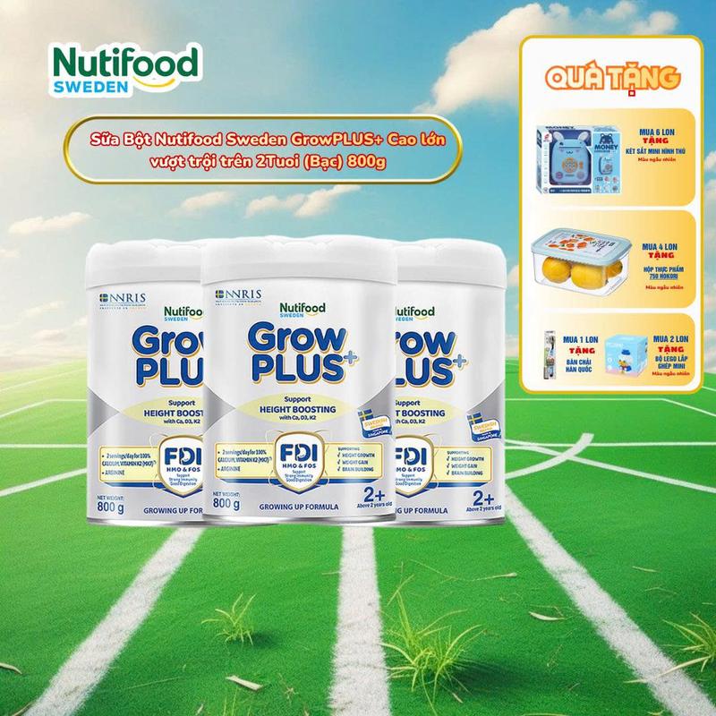 CÓ QUÀ - CHÍNH HÃNG Combo 3 Sữa Bột Nutifood Sweden GrowPLUS+ Height Boosting Cao lớn vượt trội Grow Bạc Bạc 800g