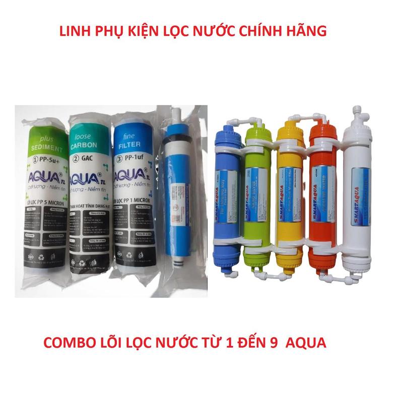 COMBO LÕI từ 1 đến 9 gồm lõi 123 + 5,6,7,8,9+ LÕI 4 RO, SMART AQUA TẶNG tay tháo cốc lọc lắp cho các dòng máy lọc nước