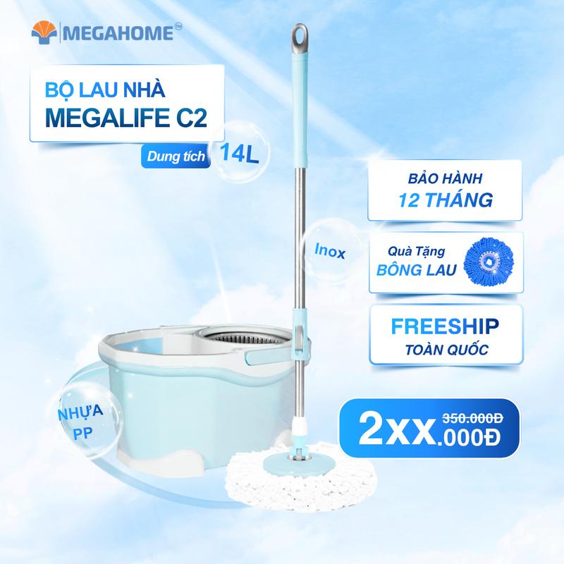 Bộ lau nhà Megalife C2 - Megahome xoay 360 độ cây lau nhẹ, bông lau siêu thấm hút