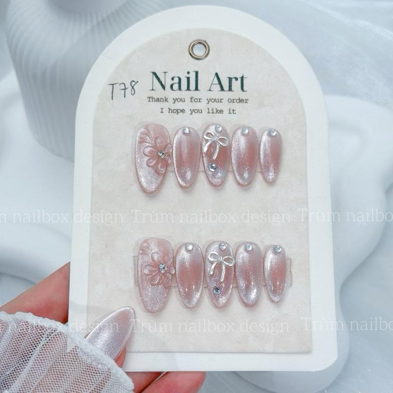 [T78]] Nailbox Sơn Gel Mắt Mèo Hồng Mix Charm - Thiết Kế Thủ Công - Hướng Dẫn Gắn Đơn Giản - Nail Art