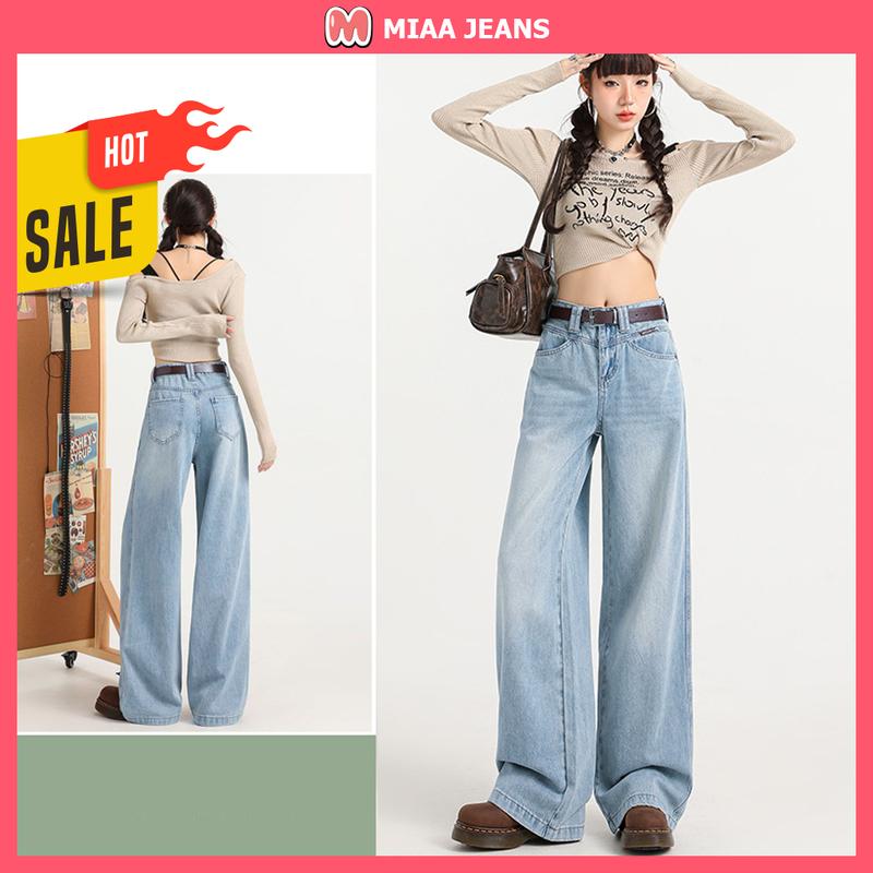 MIAA Quần Jean Nữ Ống Suông Rộng Vừa Cạp Cao Tôn Dáng - Chất Denim Vải Jeans - Vải Bò - Màu Đen Xanh Đậm Xanh Nhạt - Mã Q18 - Quần Bò Ống Suông Nữ